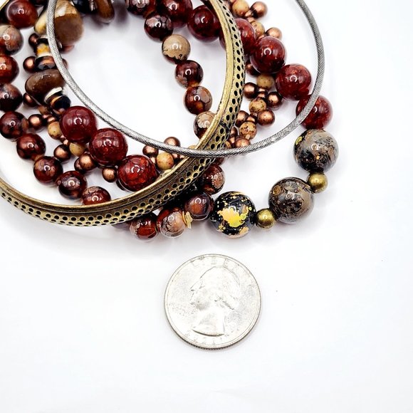 Treska Set of 5 Beaded/Brass-Tone Bracelets - Picture 3 of 7